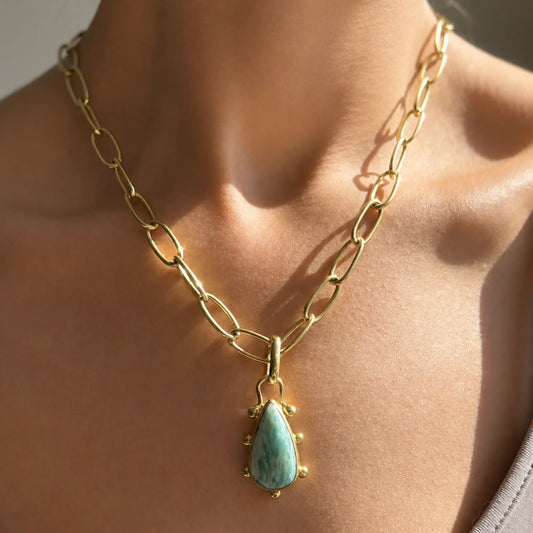 Colgante Halo Amazonita Gota Bronce